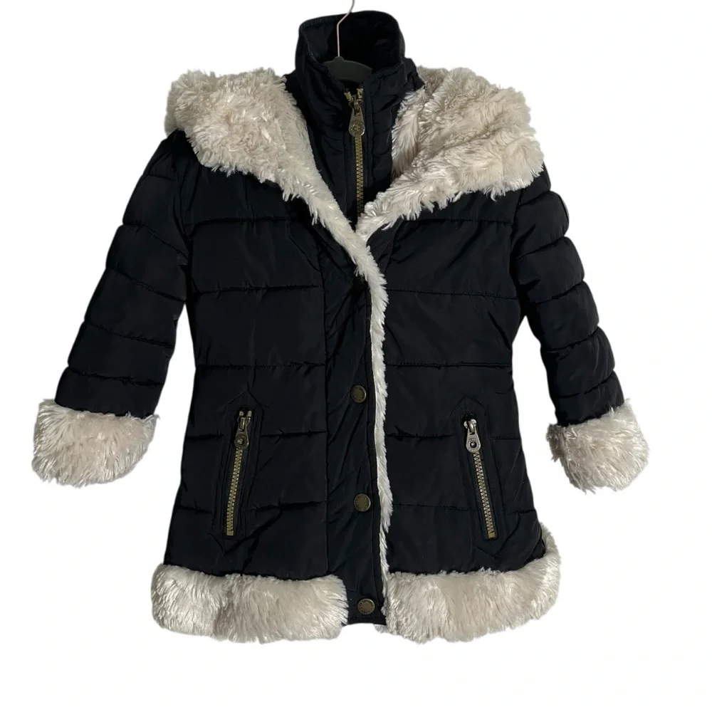 CATHERINE MALANDRINO‎ Girls Puffer Coat with Faux Fur Trim